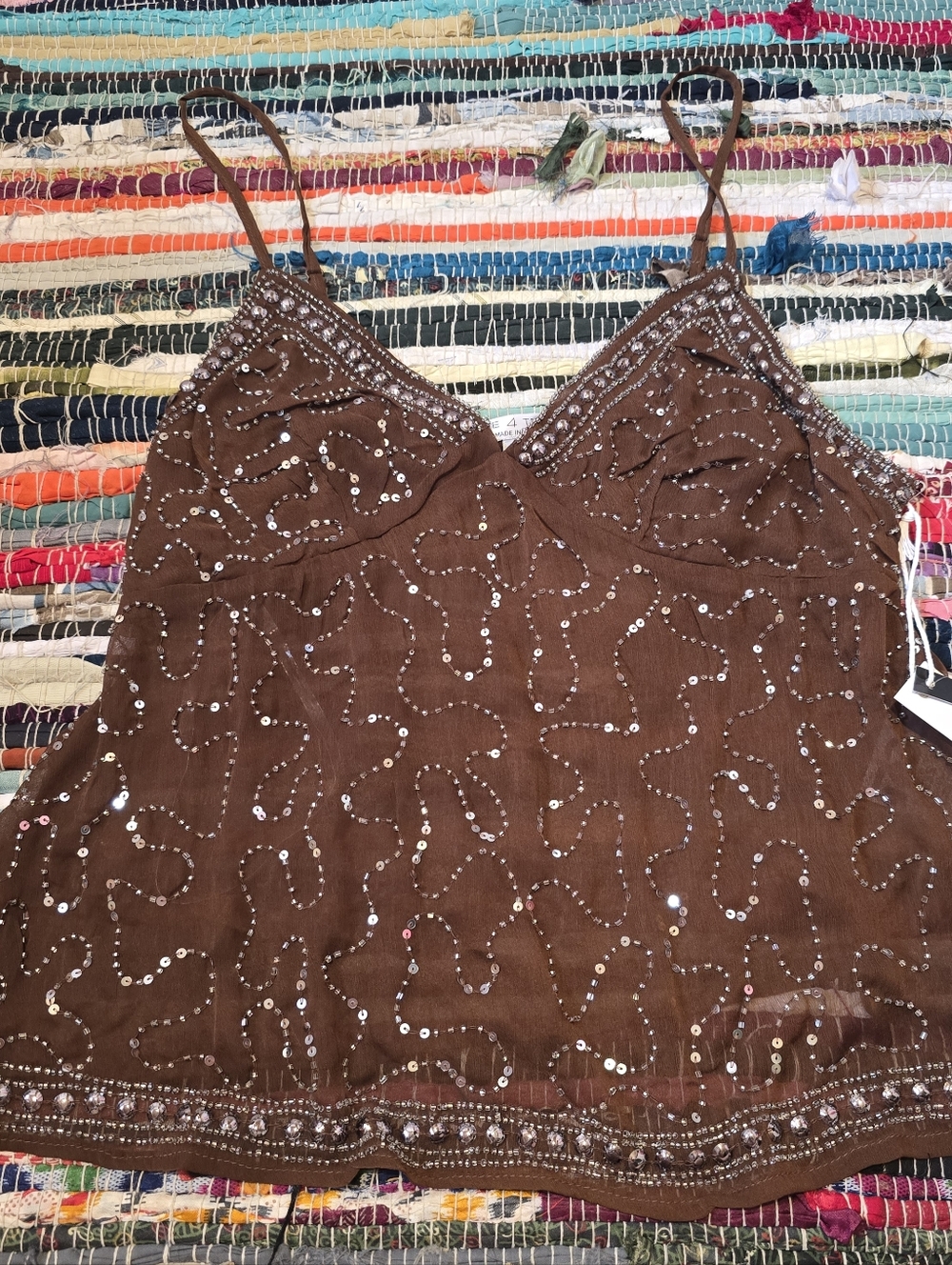 Y2k Top Rhinestones Beaded Tank Top Made In India Beaded Y2k Style Tank Medium